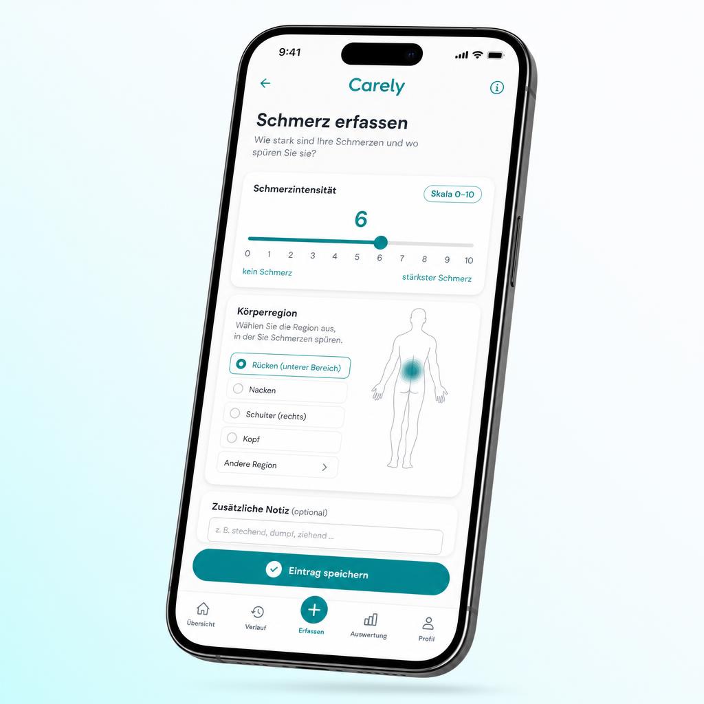 Carely Schmerztagebuch App – Schmerz erfassen